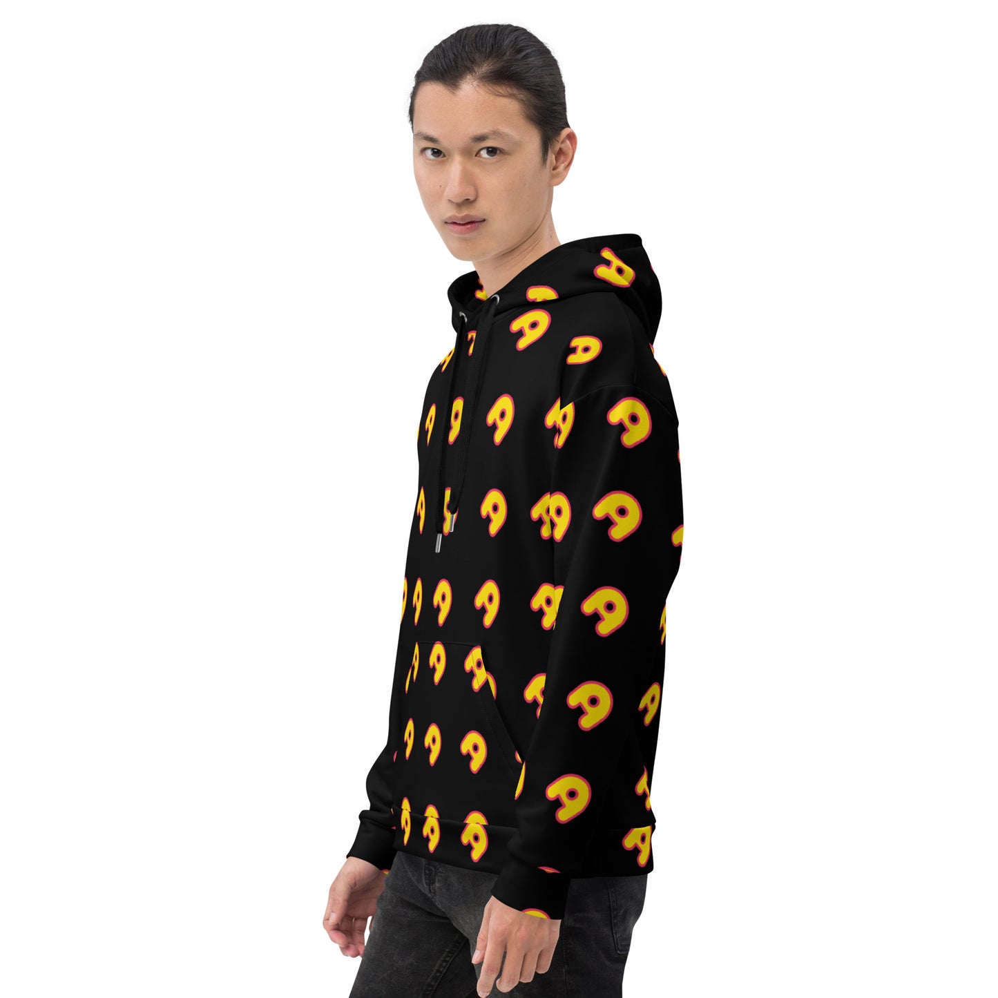 The Appreciators Black AOP Yellow A Recycled Poly Unisex Hoodie