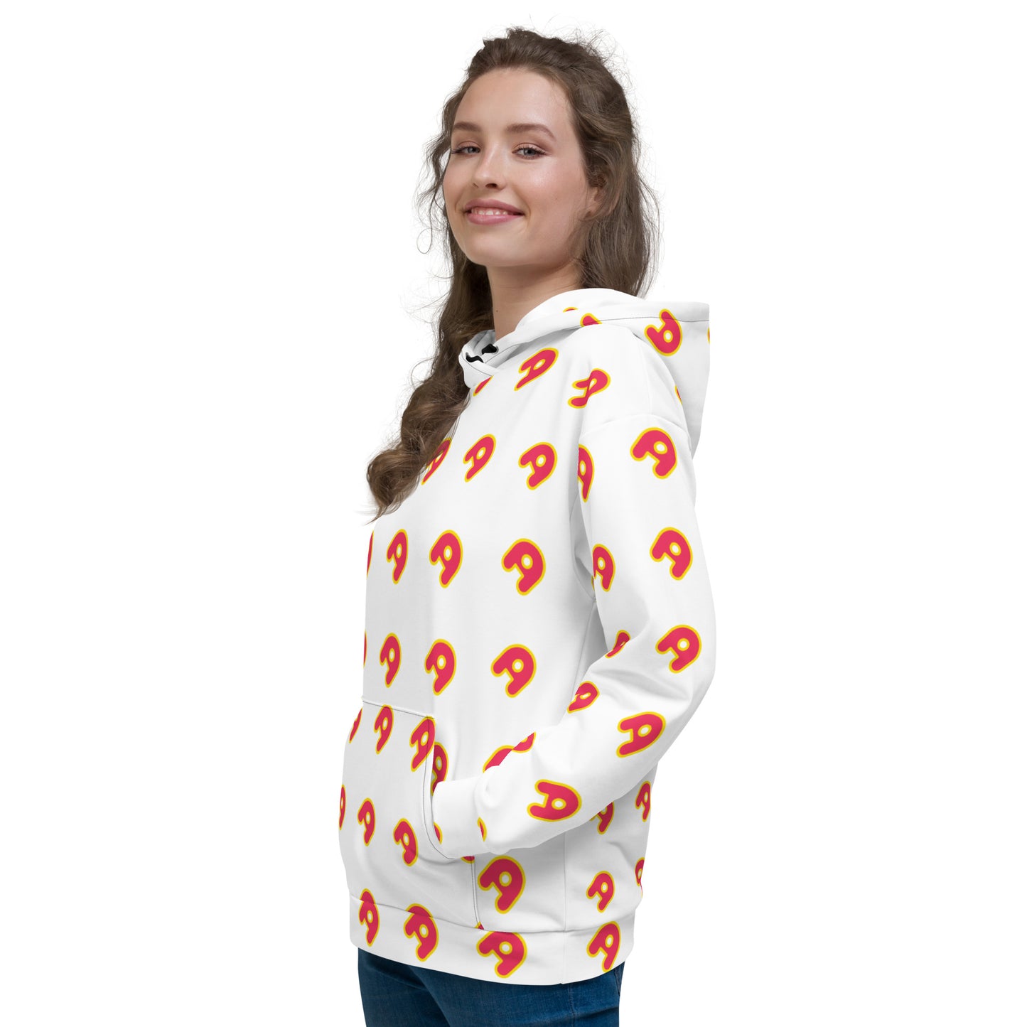 The Appreciators White AOP Red A Recycled Poly Unisex Hoodie
