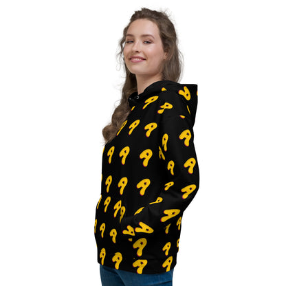 The Appreciators Black AOP Yellow Star "A" Recycled Poly Unisex Hoodie