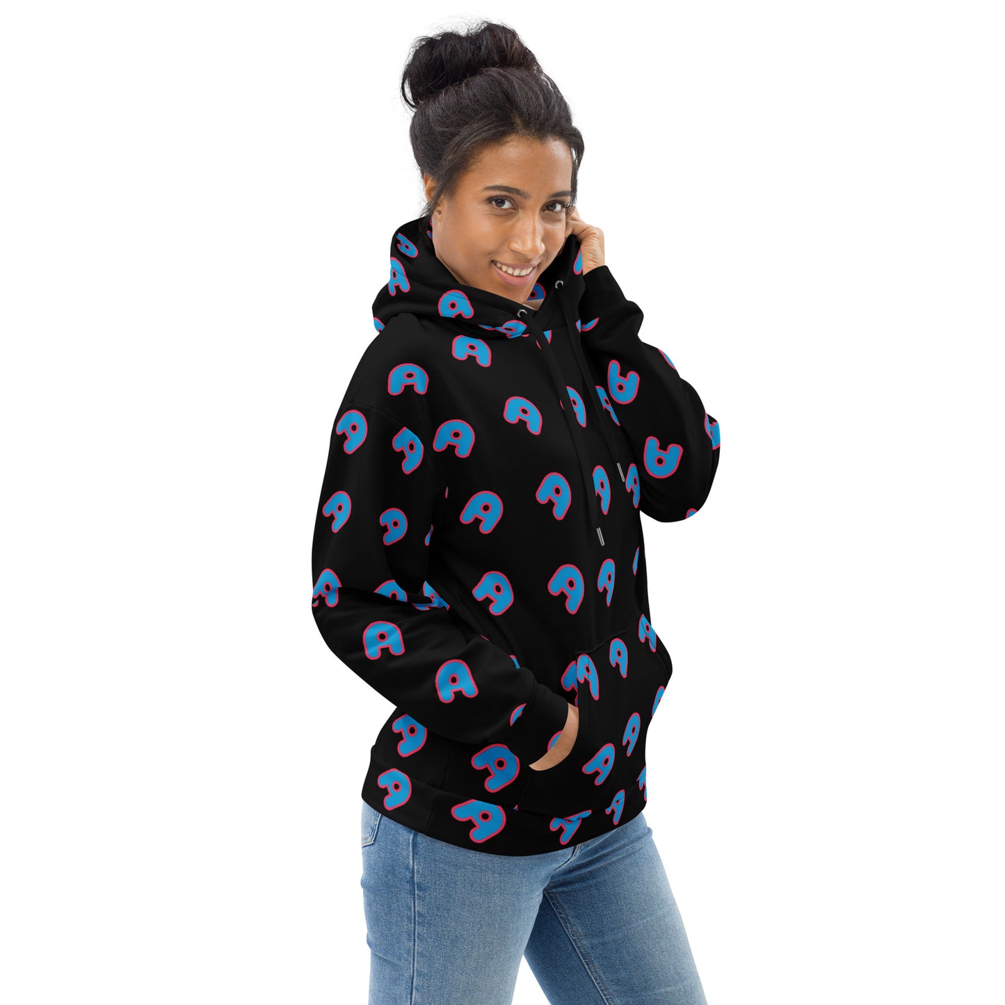 The Appreciators Black AOP Blue A Recycled Poly Unisex Hoodie