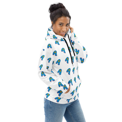 The Appreciators White AOP Blue Paw A Recycled Poly Unisex Hoodie