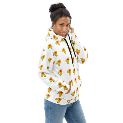 The Appreciators White AOP Yellow Paw A Recycled Poly Unisex Hoodie