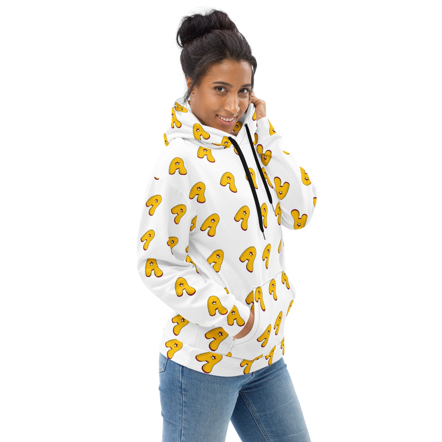 The Appreciators White AOP Yellow Star A Recycled Poly Unisex Hoodie