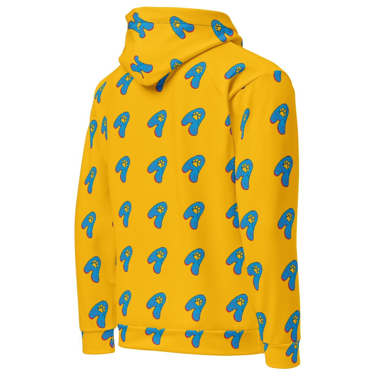 The Appreciators Yellow AOP Blue Paw A Recycled Poly Unisex Hoodie