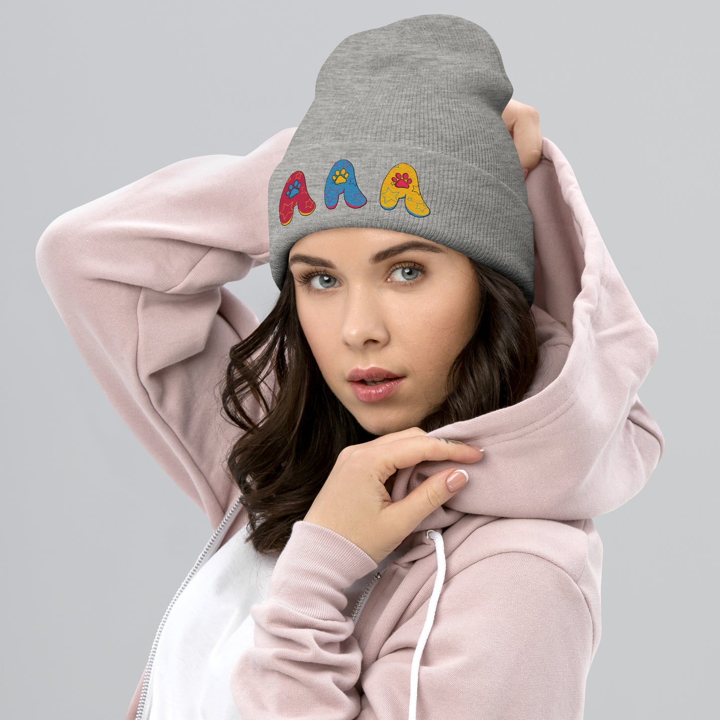 The Appreciators Paw Prints Embroidered Cuffed Beanie