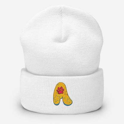 The Appreciators Paw Print Yellow A Embroidered Cuffed Beanie