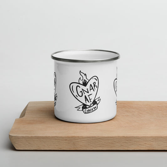 Gnar AF B&W Logo White Enamel Mug