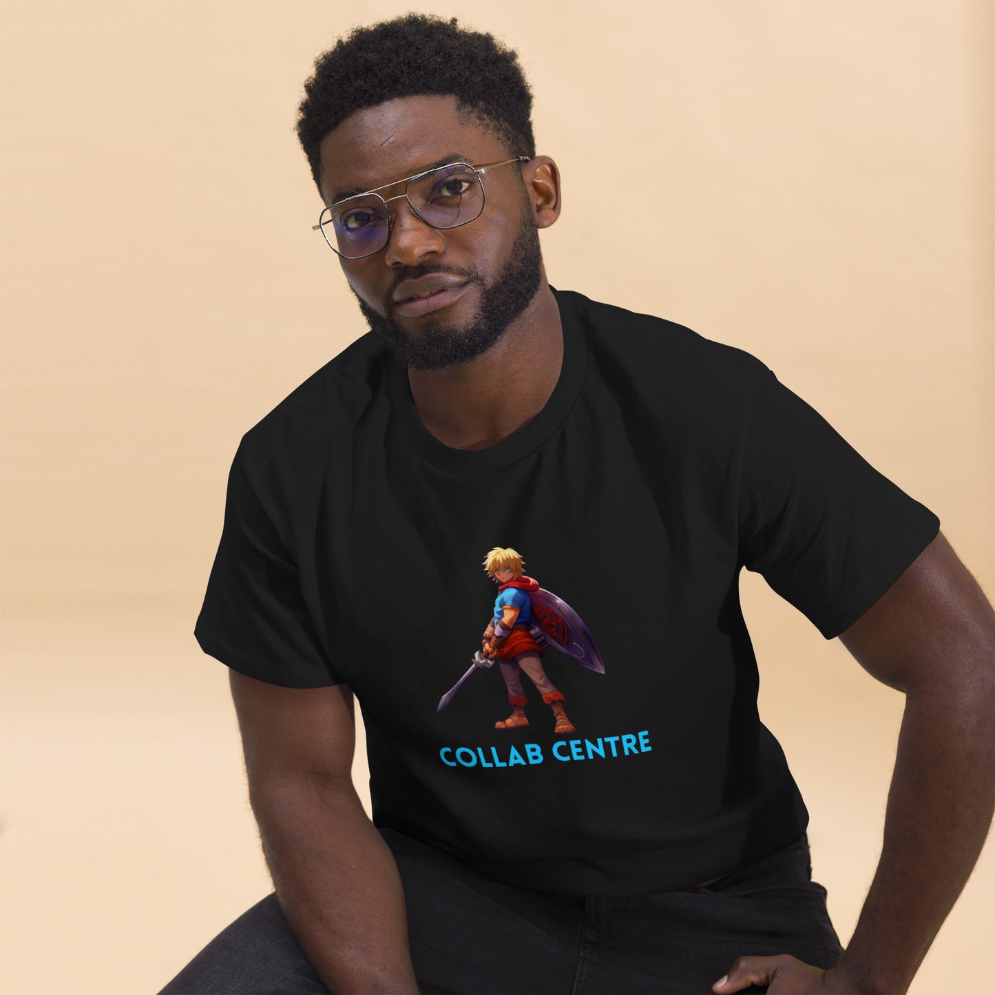 Collab Center Warrior Text Camiseta clásica para hombre