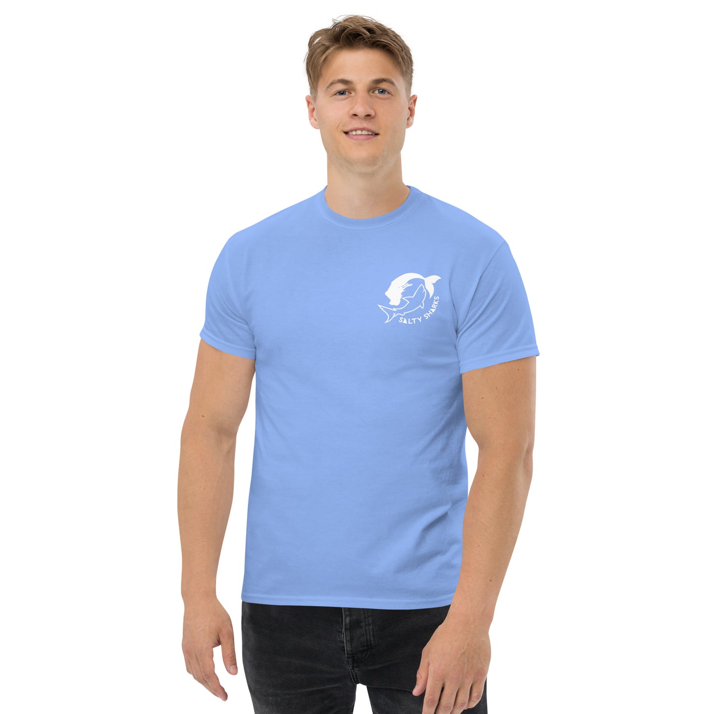 SSU Men's classic tee White Sharks Feeding Frenzy Back