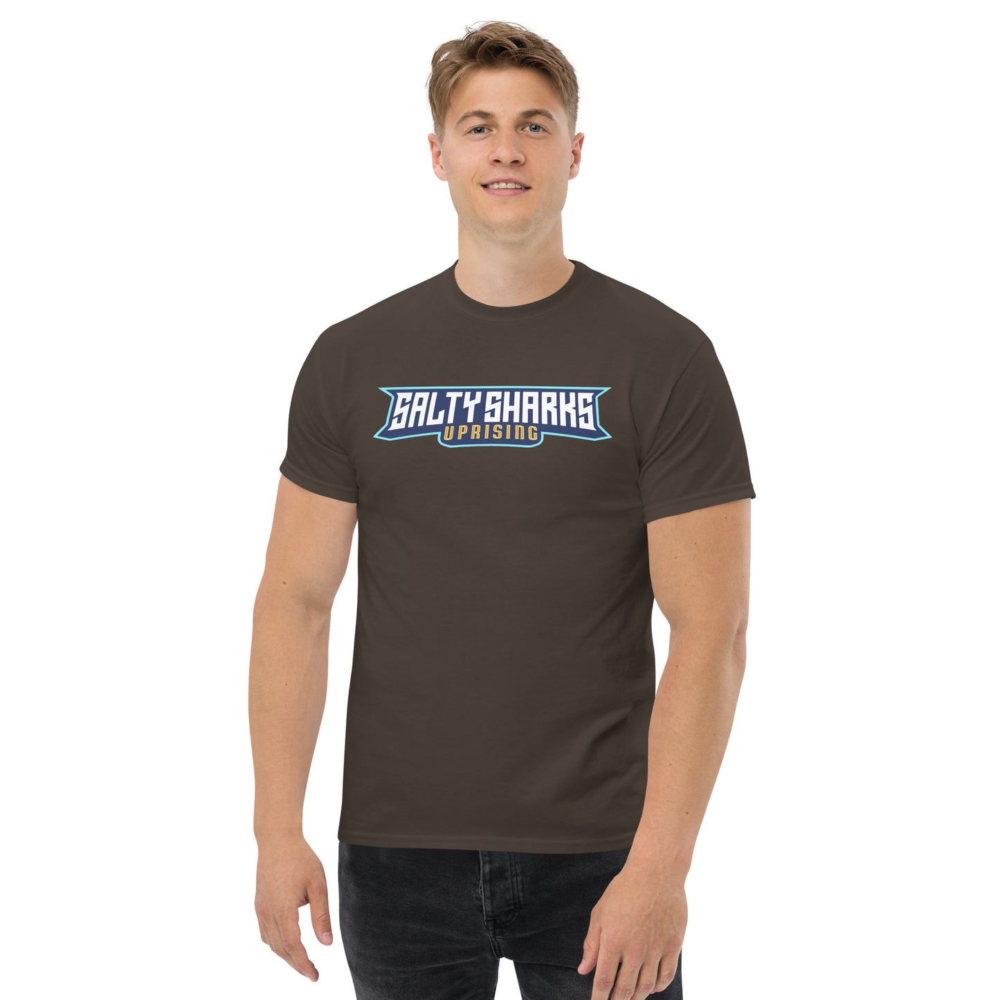 SSU Men's classic tee Salty Sharks Uprising Feeding Frenzy Back