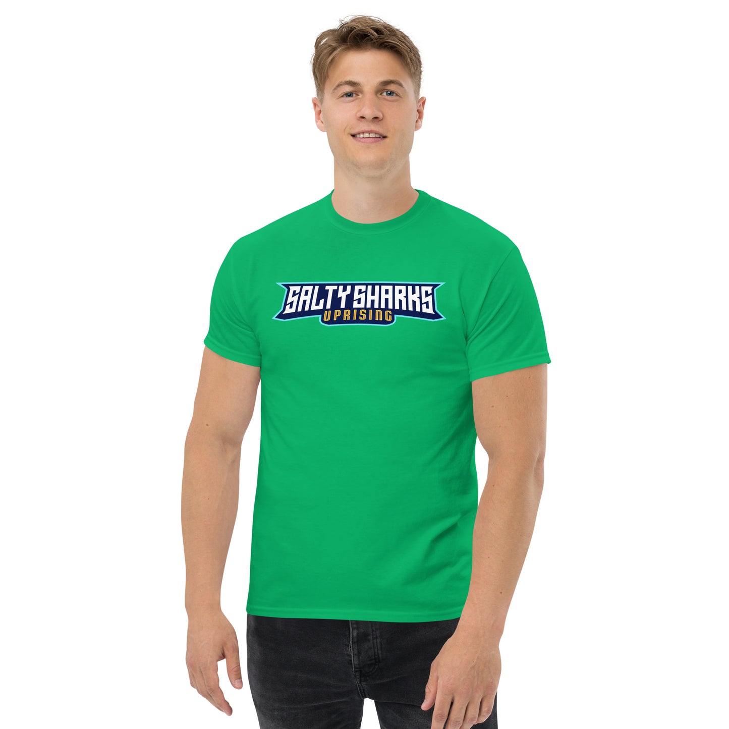 SSU Men's classic tee Salty Sharks Uprising Feeding Frenzy Back