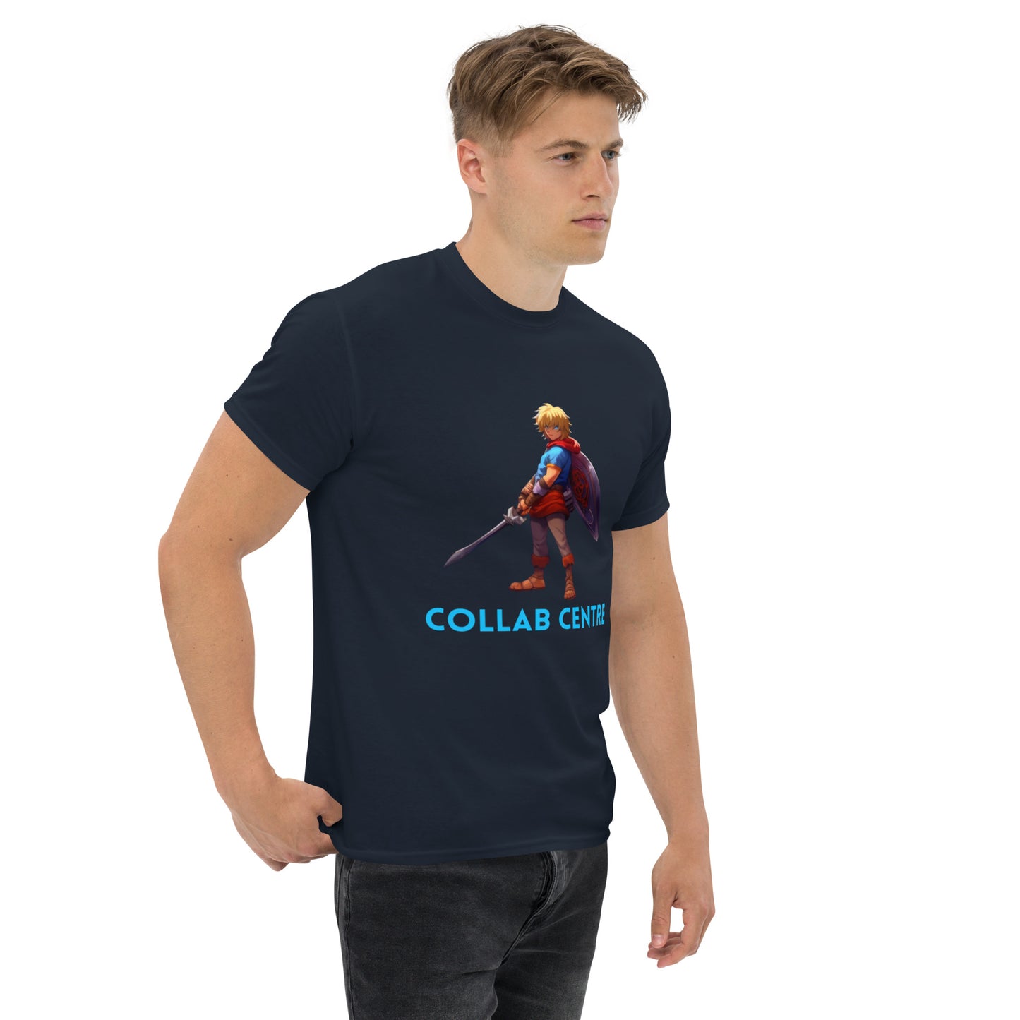Collab Center Warrior Text Camiseta clásica para hombre