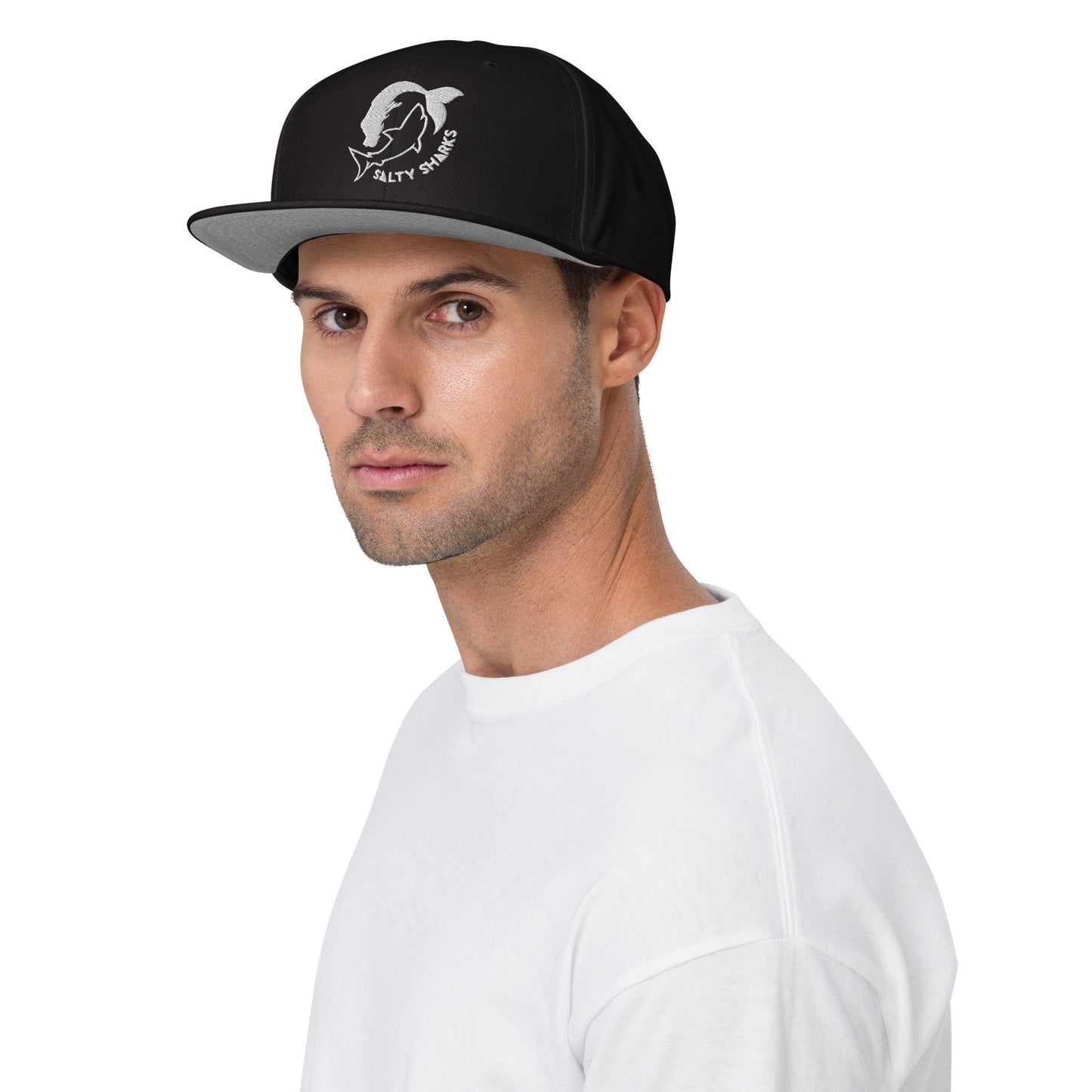 SSU Salty Sharks White Logo Embroidered Snapback Hat