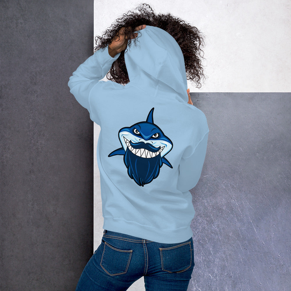 SSU Unisex Pullover Hoodie Black Sharks Bluebeard Back