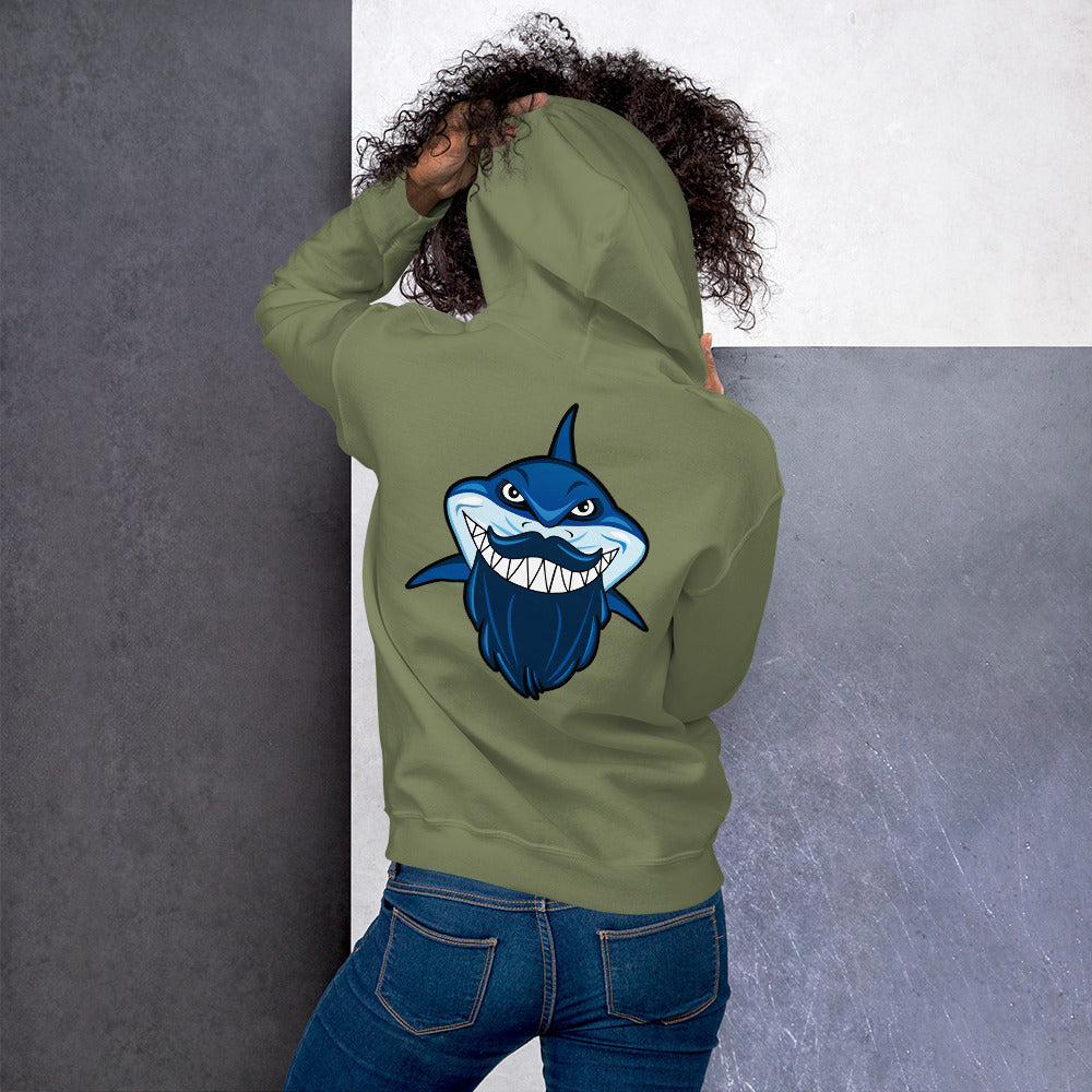 SSU Unisex Pullover Hoodie Black Sharks Bluebeard Back