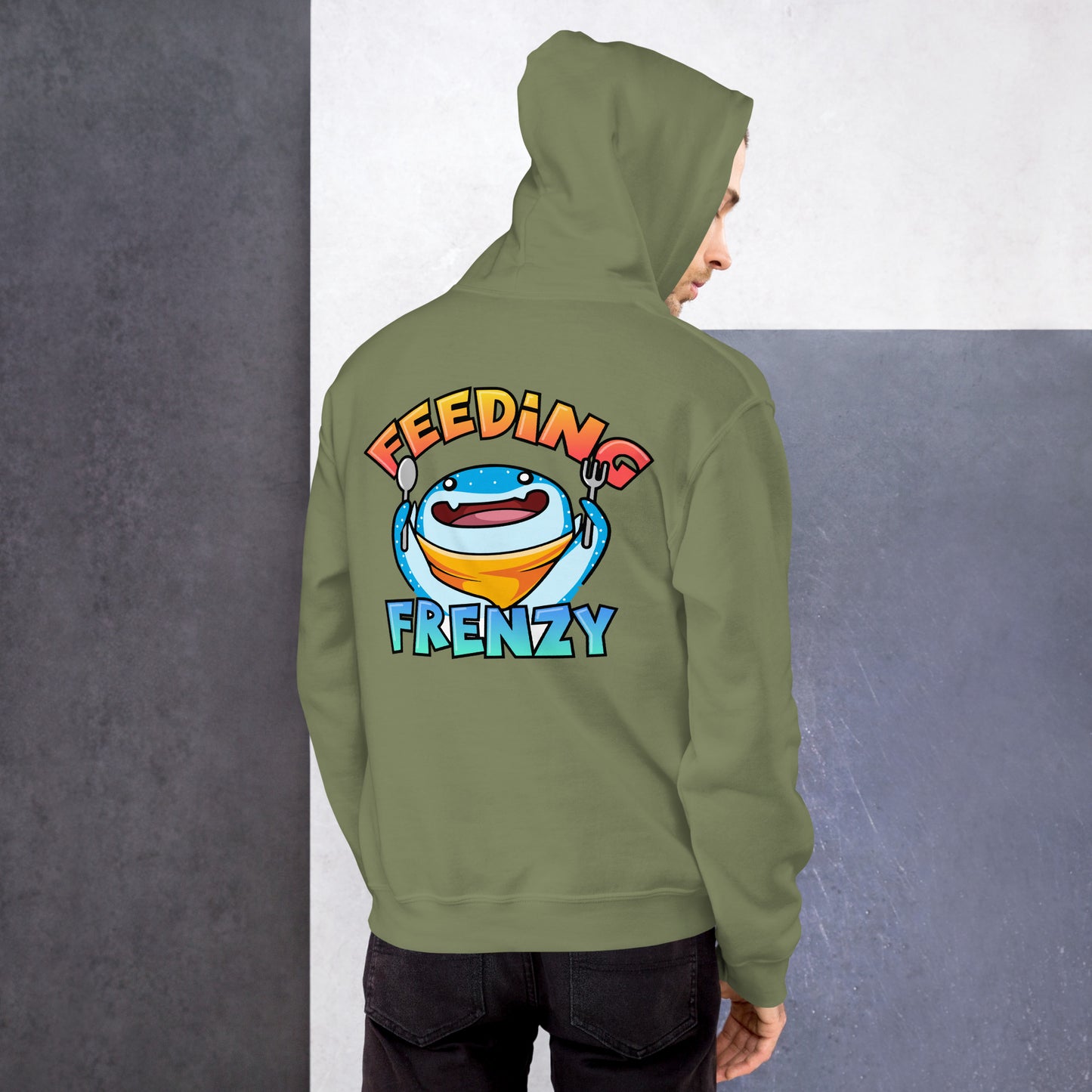 SSU Unisex Pullover Hoodie White Sharks Feeding Frenzy Back