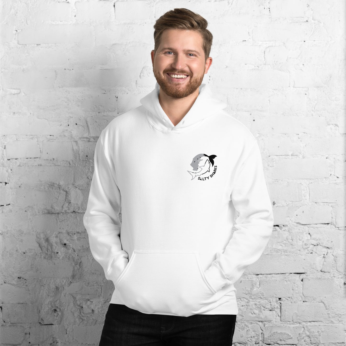 SSU Unisex Pullover Hoodie Black Sharks Feeding Frenzy Back