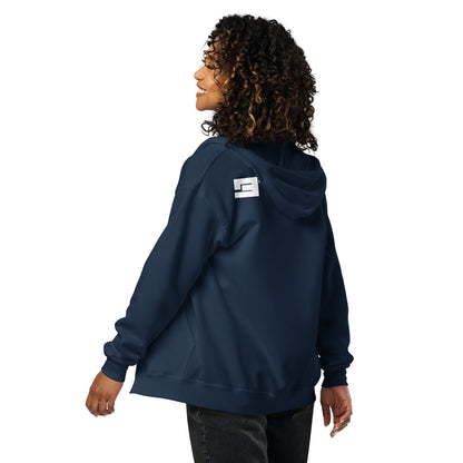 Brozo White Logo Front Text Back Unisex heavy blend zip hoodie