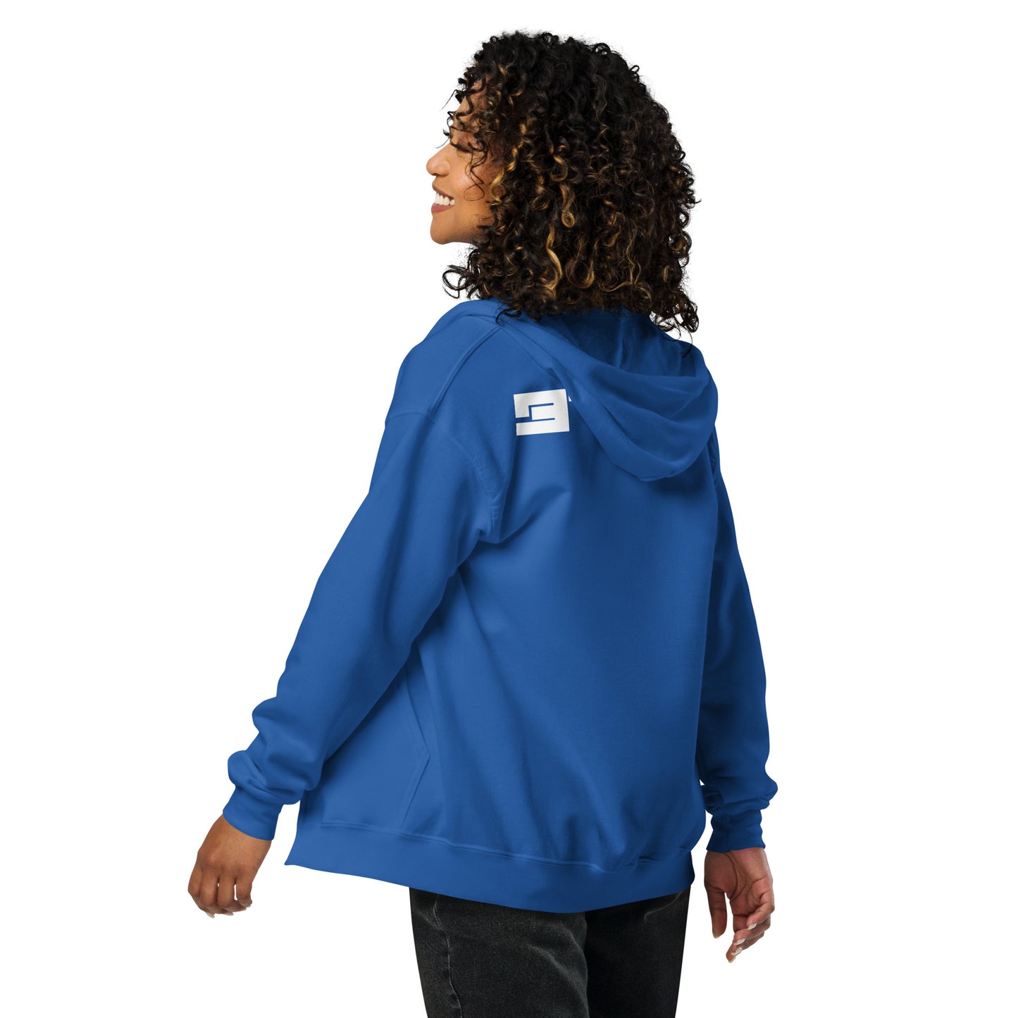 Brozo White Logo Front Text Back Unisex heavy blend zip hoodie