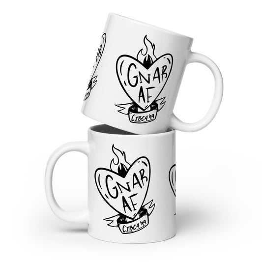 Gnar AF B&W Logo White glossy mug