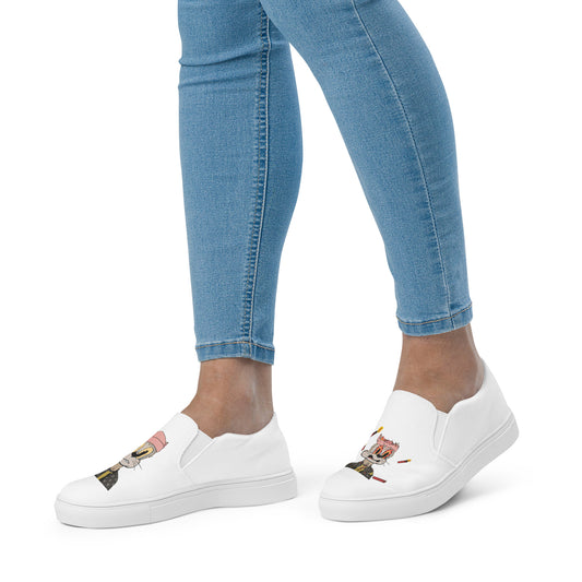 Degen Toonz #7937 / Detonated Toonz #2832 Zapatos de lona sin cordones blancos para mujer